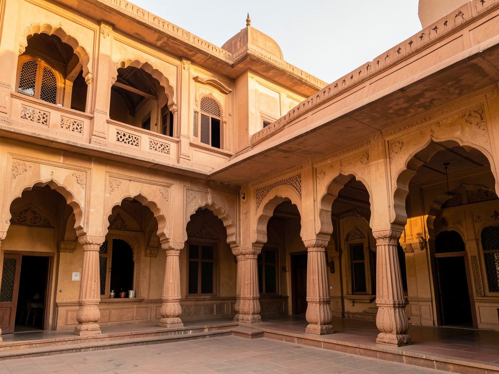 Sandstone palace courtyard in Rajasthan