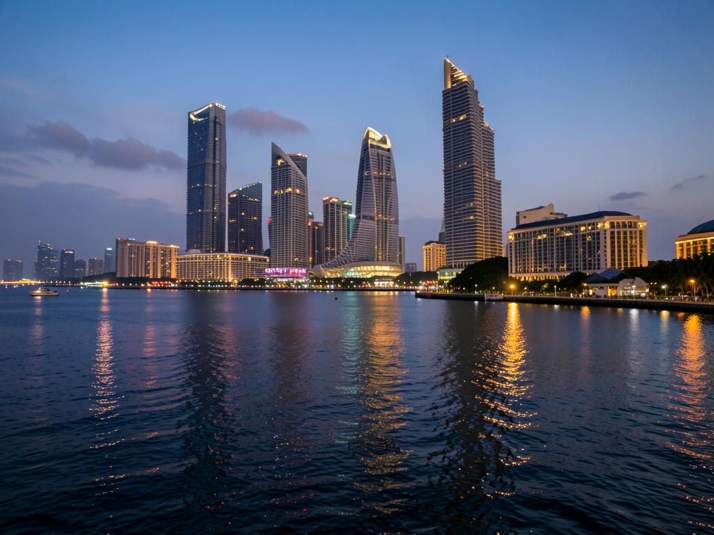 Singapore waterfront skyline at dusk